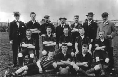 Tottenham Hotspur of the Southern League in 1897 wearing their chocolate and gold strip