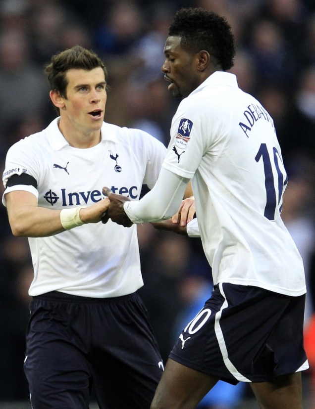 Emmanuel Adebayor with Gareth Bale