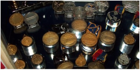 A selection of medals won by Gary Neville woith Manchester United