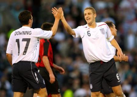 Stuart Downing & Michael Dawson during the England 'B' 3-1 win over Albania at Turf Moor