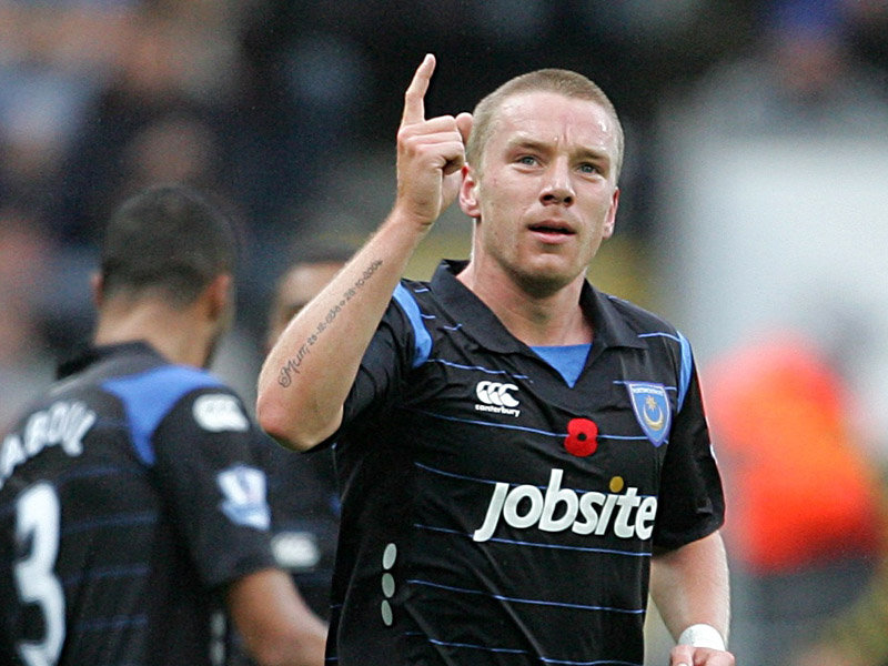 Jamie O'Hara celebrates scoring for Portsmouth
